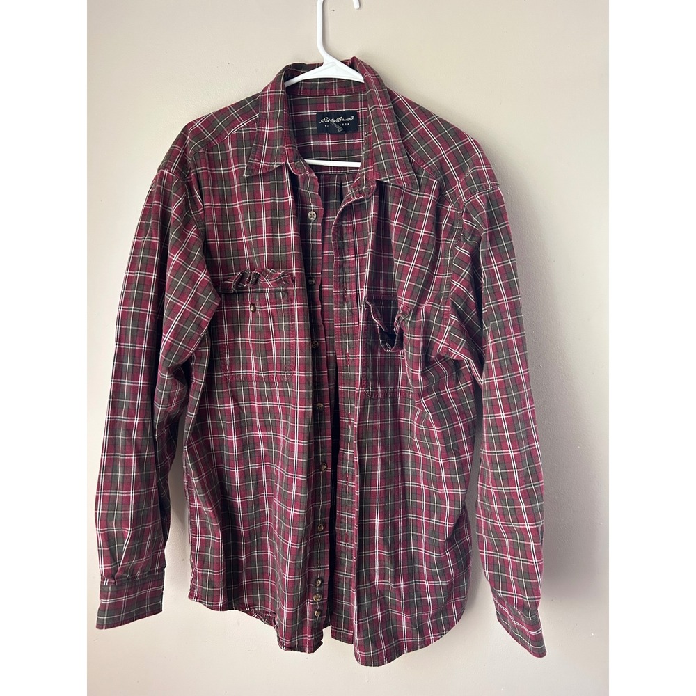Eddie Bauer Mens Plaid Button Up Long‎ Sleeve Casual Shirt, Large